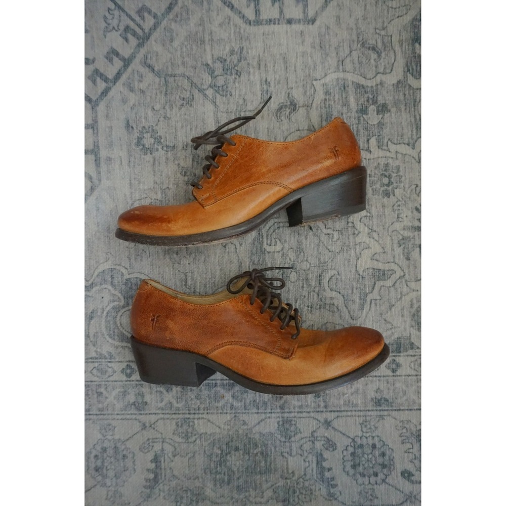 FRYE Carson Oxfords Tan Leather Lace Up Dark Academia‎ Shoes size 5.5B